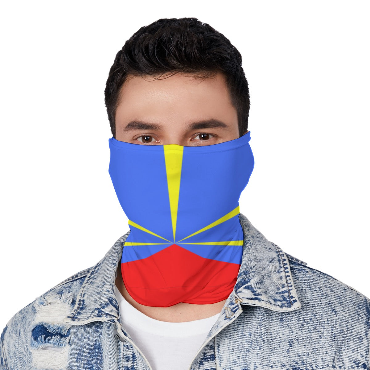 Reunion Flag Neck Gaiter – African Multi-Use Face Cover, Head Wrap & Bandana