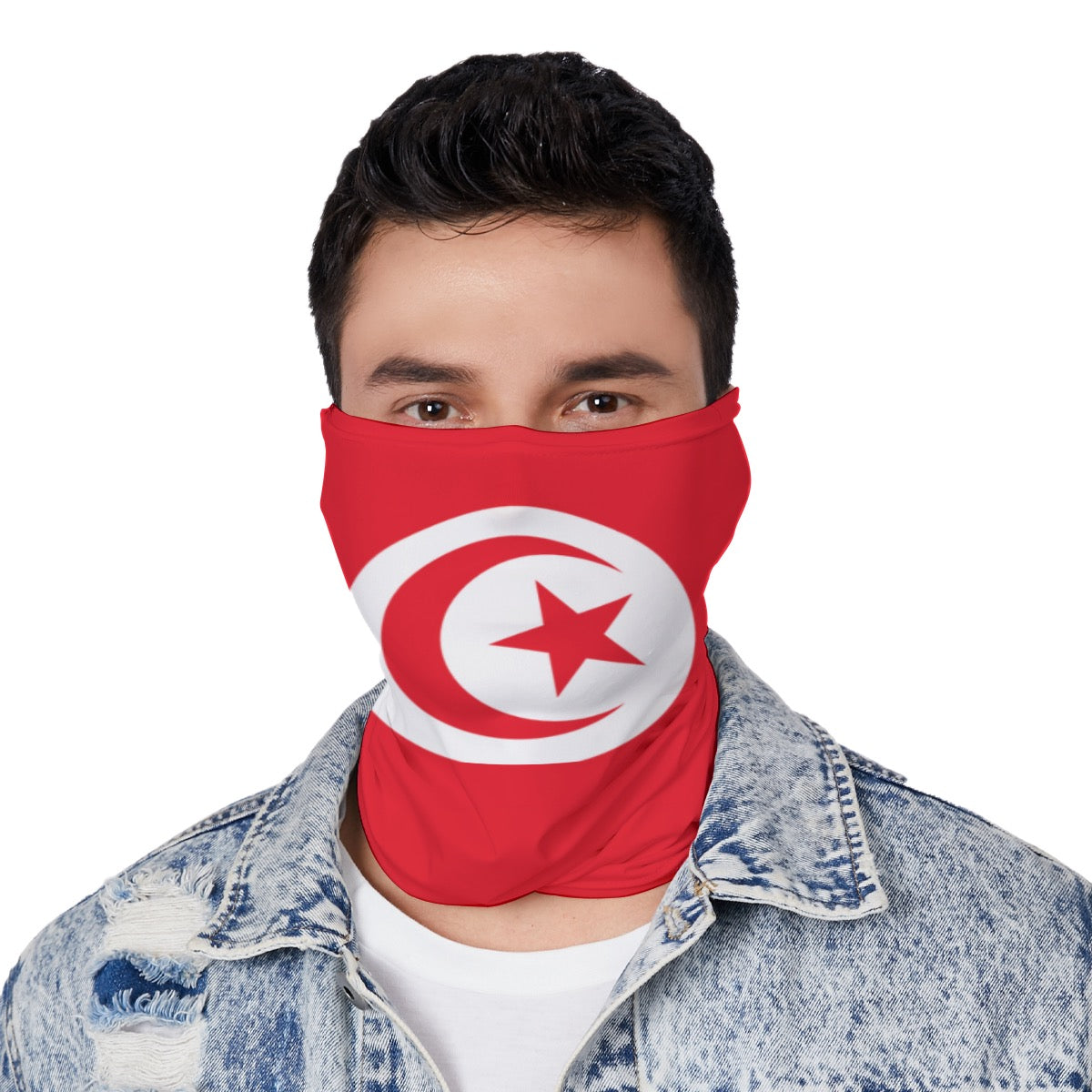 Tunisia Flag Neck Gaiter – African Multi-Use Face Cover, Head Wrap & Bandana
