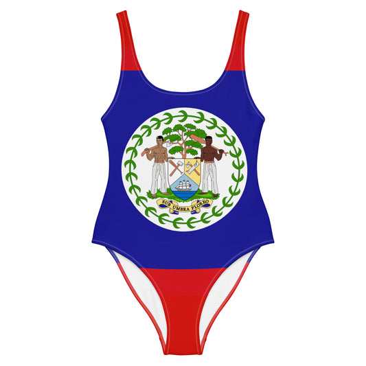 Belize Flag Swimsuit – Central America Beachwear, Caribbean One-Piece Swimwear