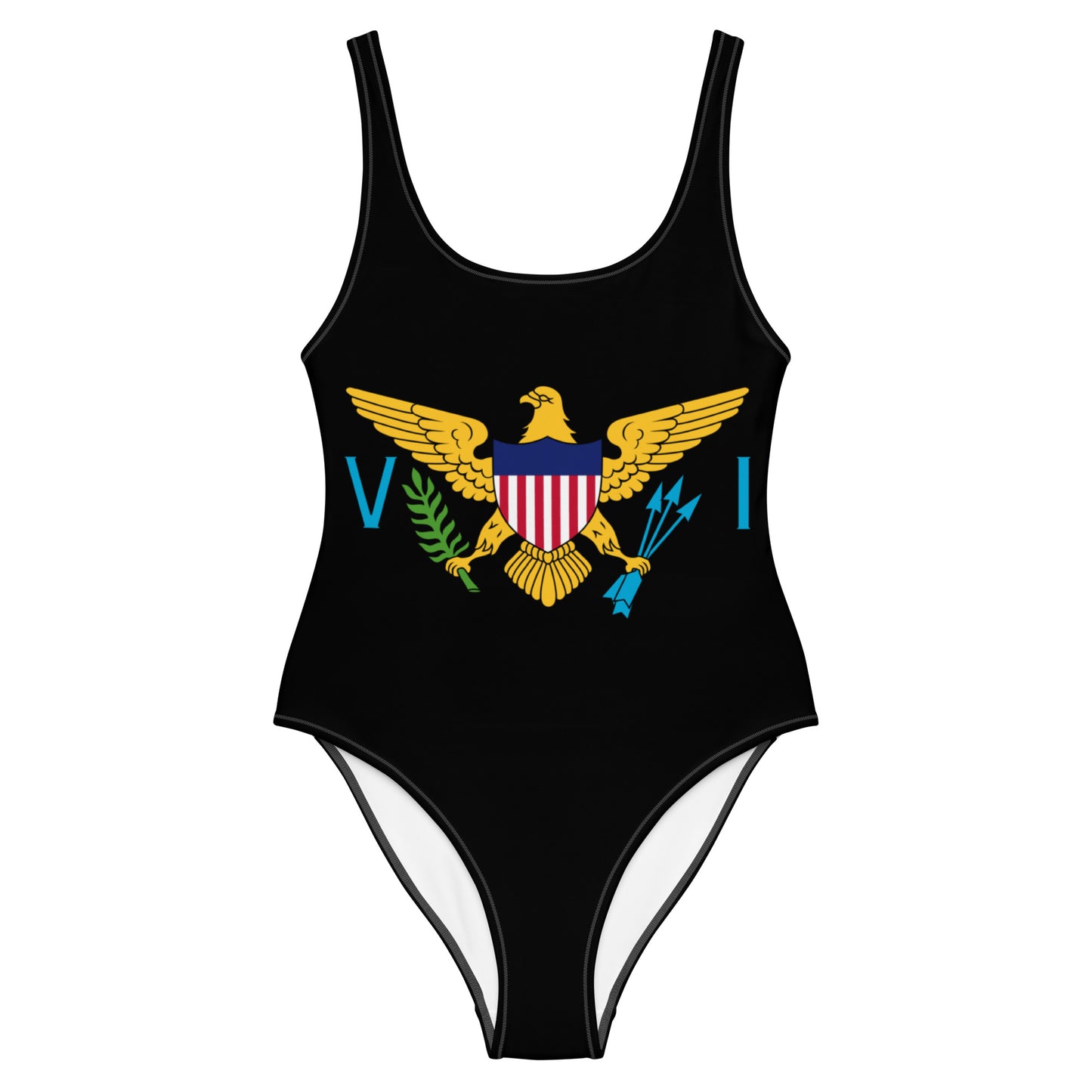 U.S. Virgin Islands Flag Swimsuit – USVI Caribbean One-Piece Swimwear (Black)