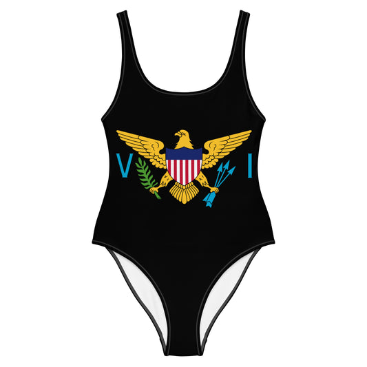 U.S. Virgin Islands Flag Swimsuit – USVI Caribbean One-Piece Swimwear (Black)