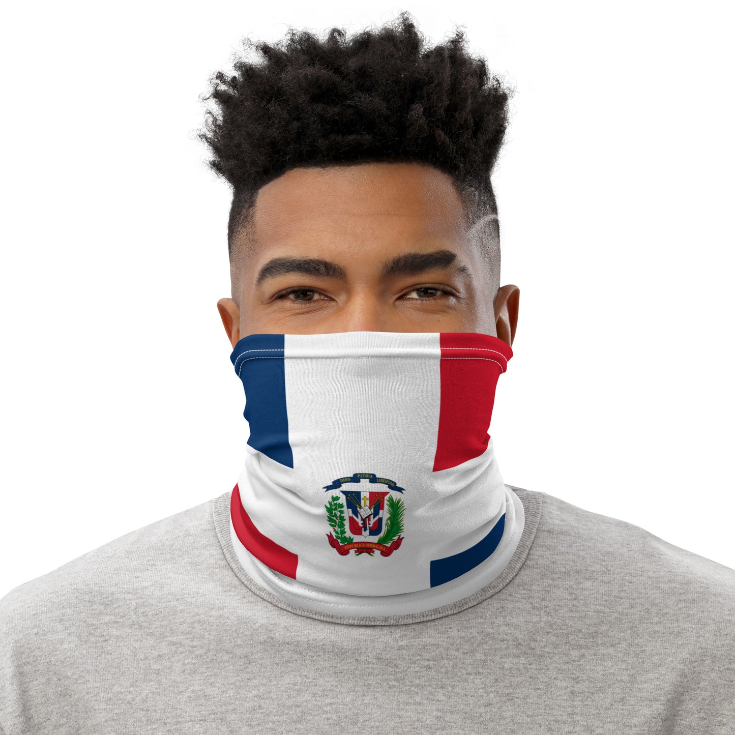 Dominican Republic Flag Neck Gaiter – Caribbean Multi-Use Face Cover, Head Wrap & Bandana
