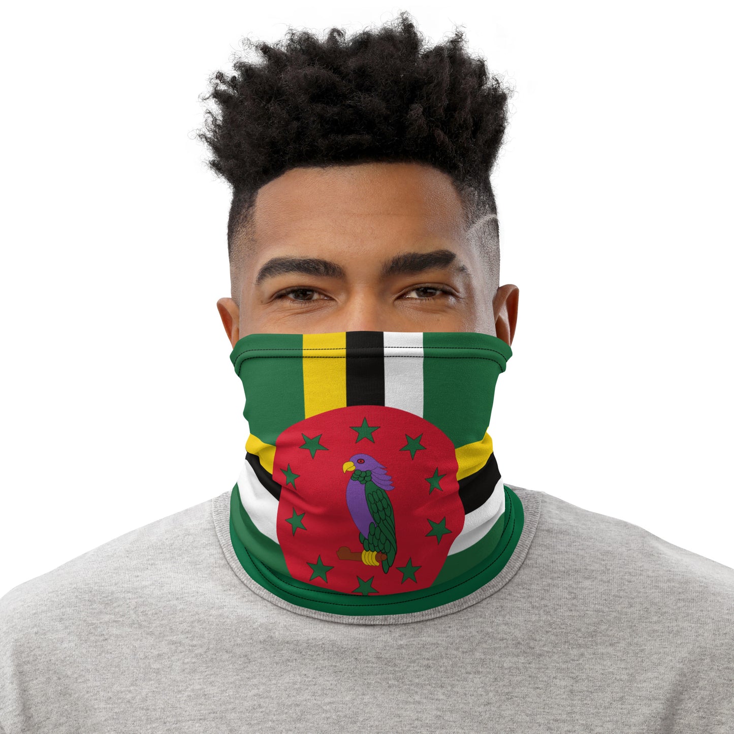 Dominica Flag Neck Gaiter – Caribbean Multi-Use Face Cover, Head Wrap & Bandana
