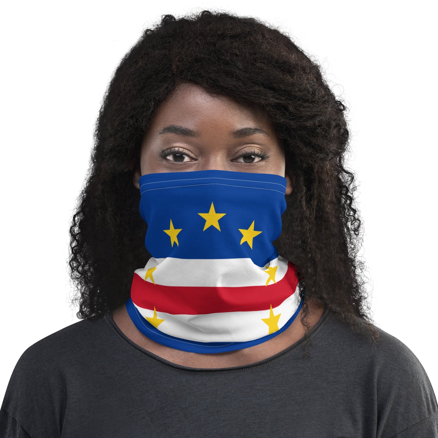 Cape Verde Flag Neck Gaiter – African Multi-Use Face Cover, Head Wrap & Bandana