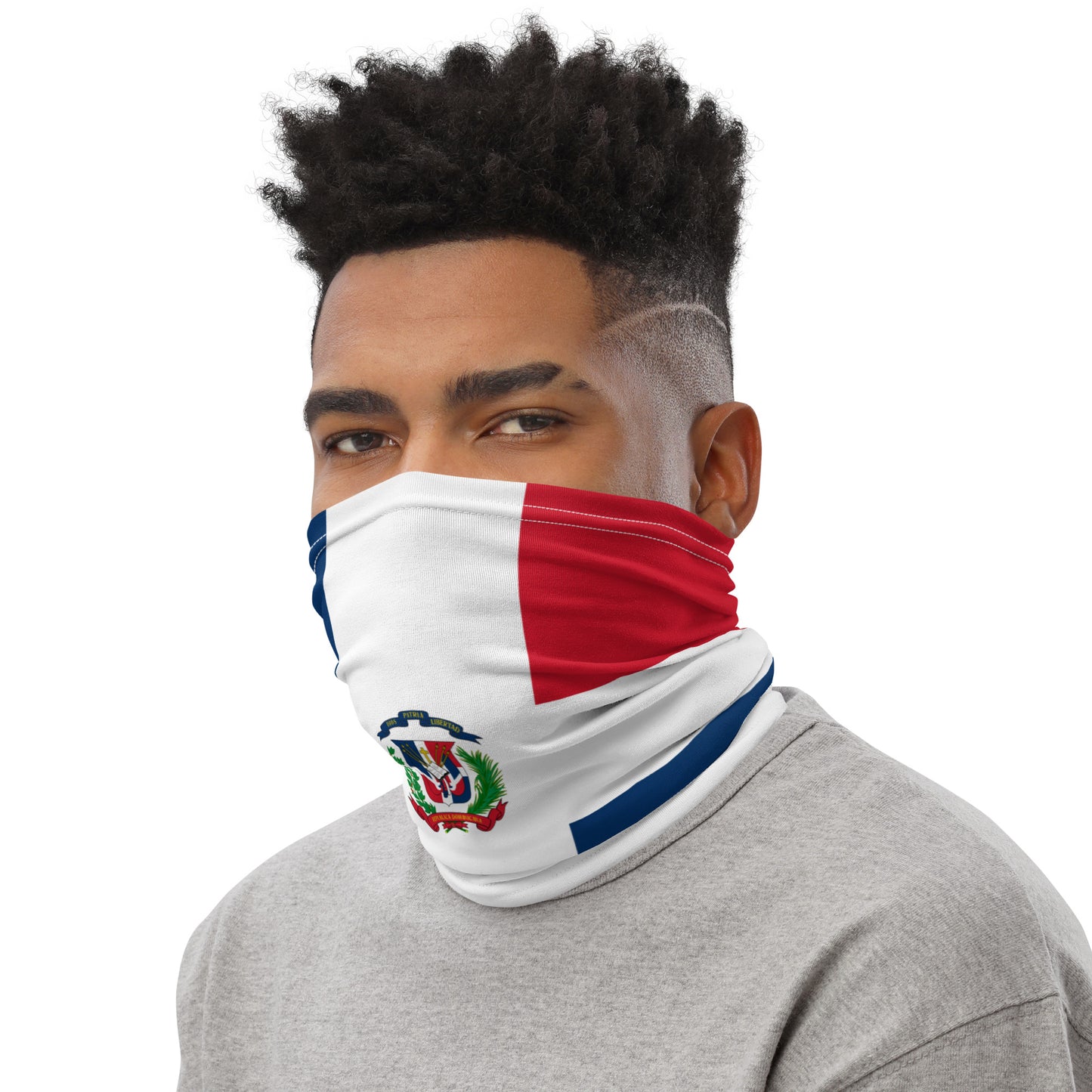Dominican Republic Flag Neck Gaiter – Caribbean Multi-Use Face Cover, Head Wrap & Bandana