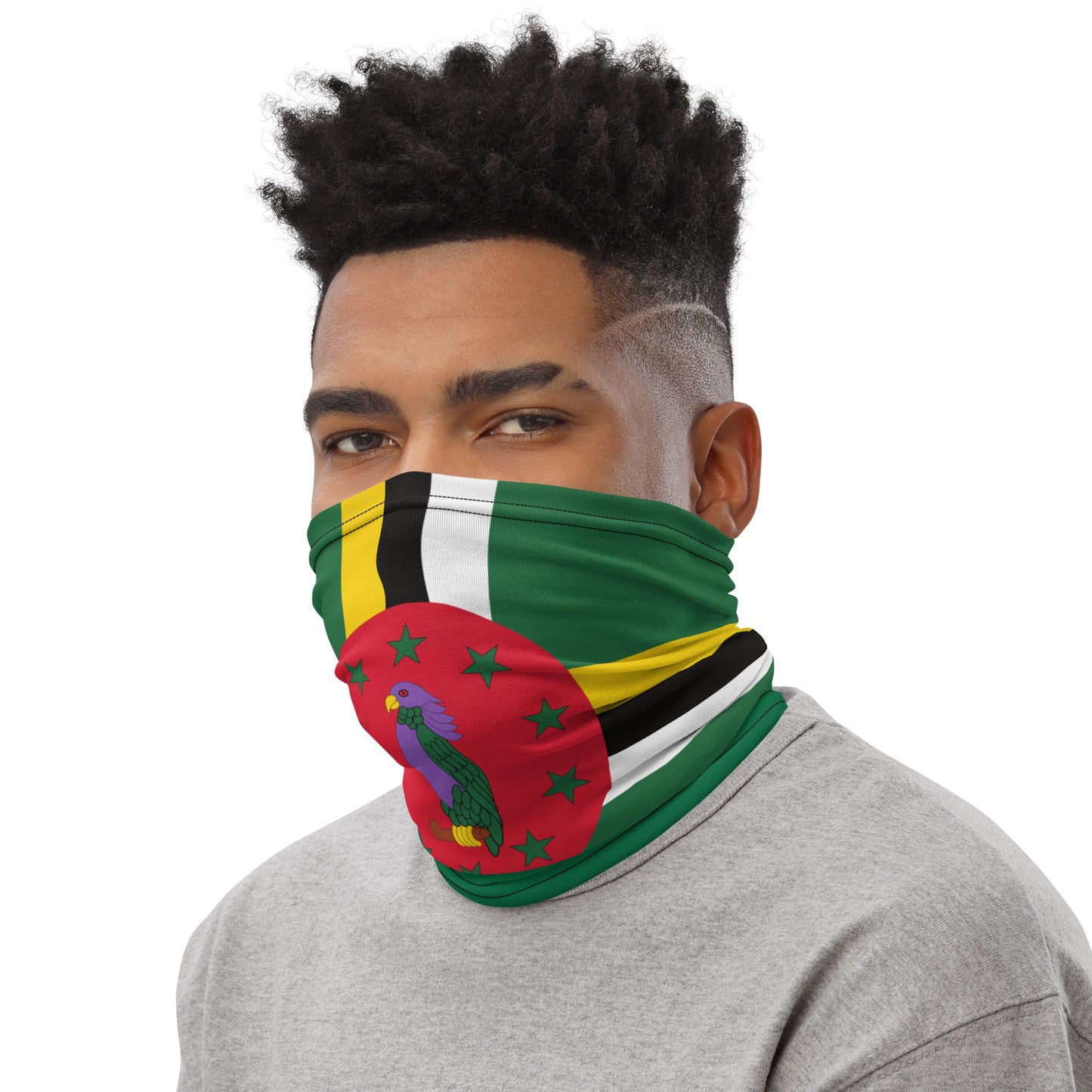 Dominica Flag Neck Gaiter – Caribbean Multi-Use Face Cover, Head Wrap & Bandana