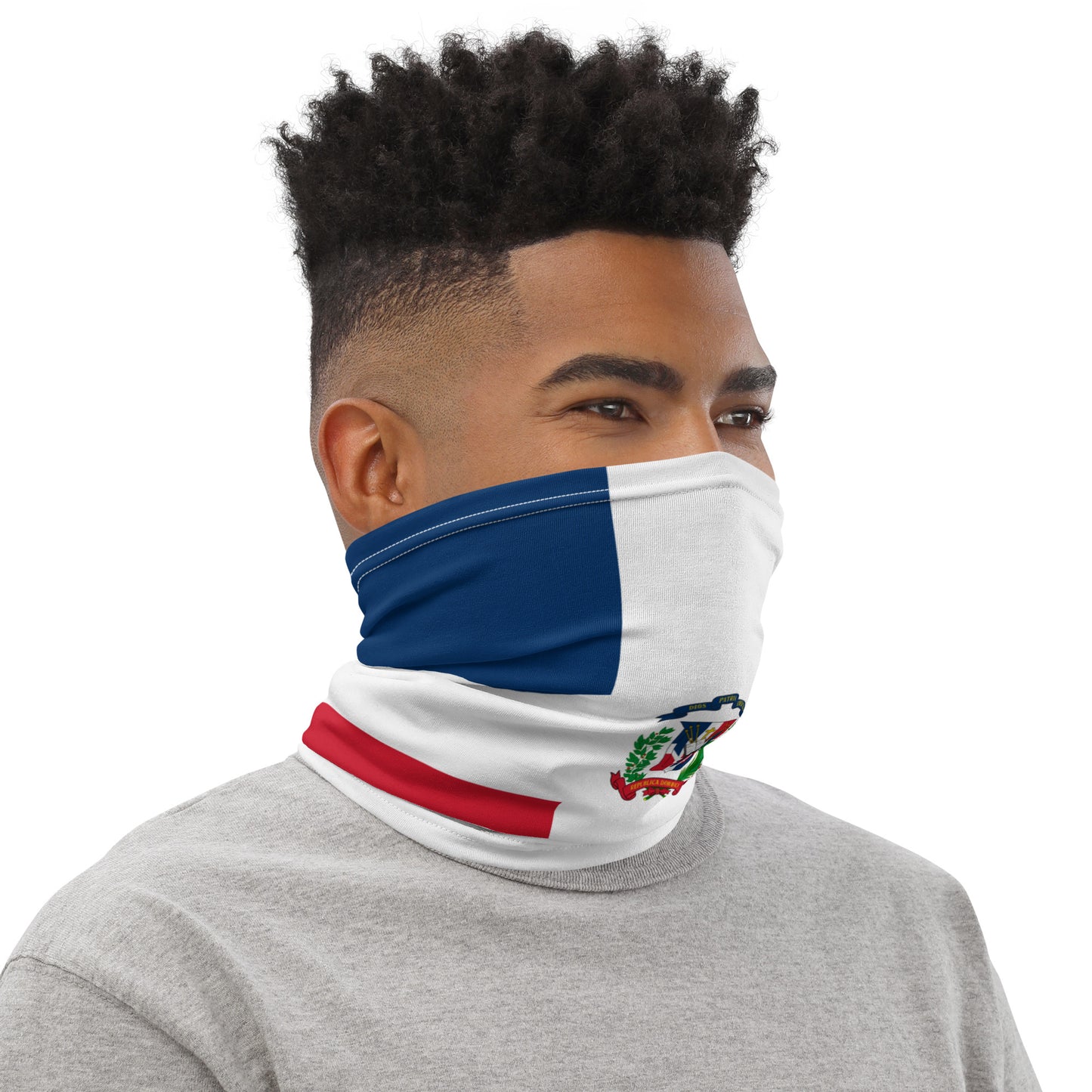 Dominican Republic Flag Neck Gaiter – Caribbean Multi-Use Face Cover, Head Wrap & Bandana